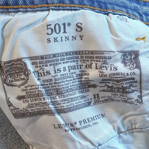 Levi's Premium 501 S Skinny Blue Jeans Button Fly 31x32 Distress Red Tab NEW $98 - Picture 13 of 16